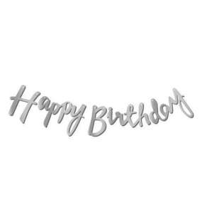 Kaligrafi Banner Gümüş Happy Birthday
