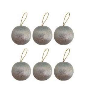 Gümüş Simli Ağaç Süsleme Topları 6 cm 6lı